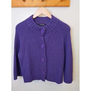 Evan-Picone Petite Purple Fuzzy Cardigan Sweater Button Front Textured PL